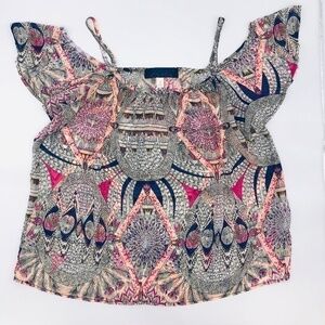 🎉Blue Rain Geometric Multicolor Print Blouse